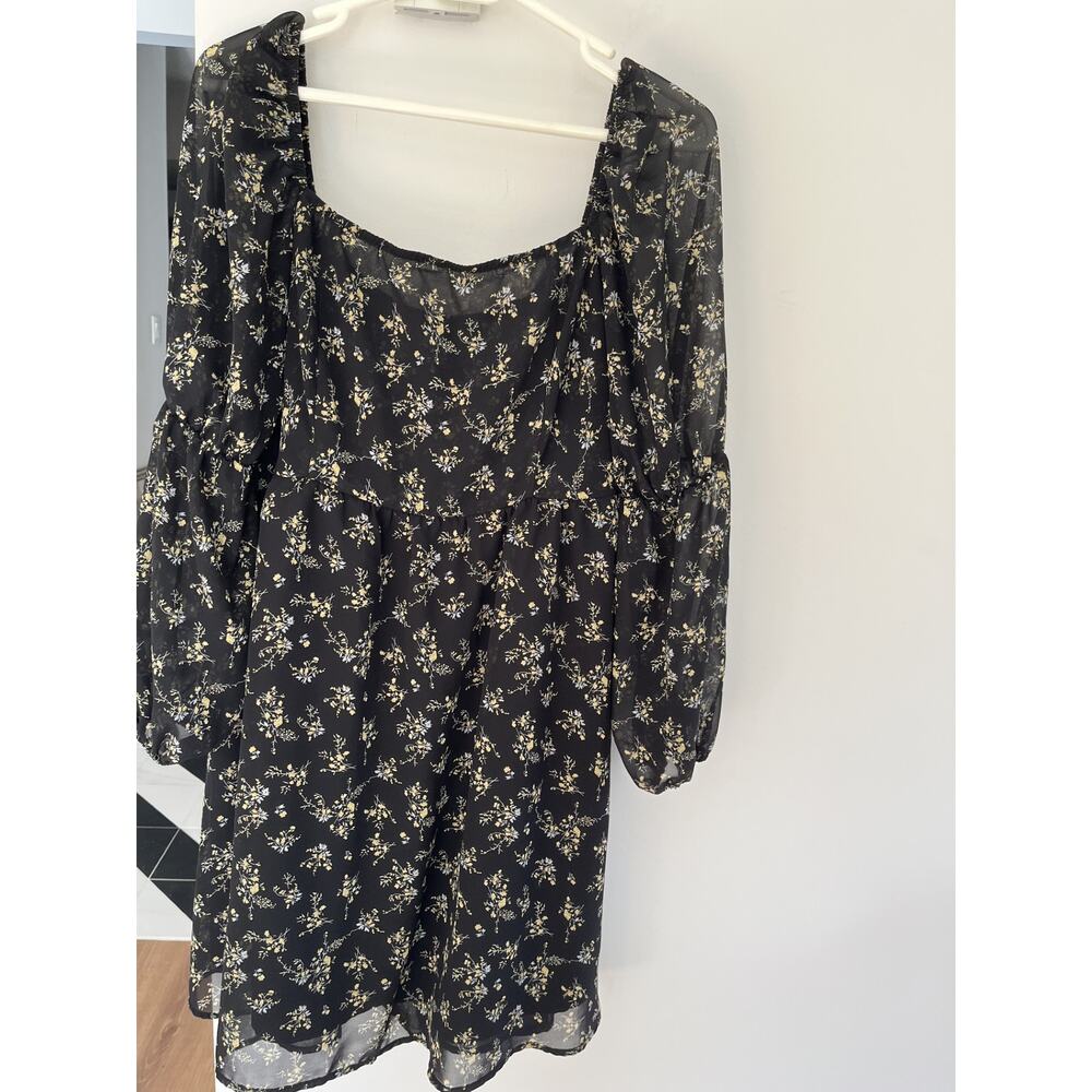 Baby Doll Womens Dress XL Black Floral Mini Exlura Whimsigoth Goth Romantic